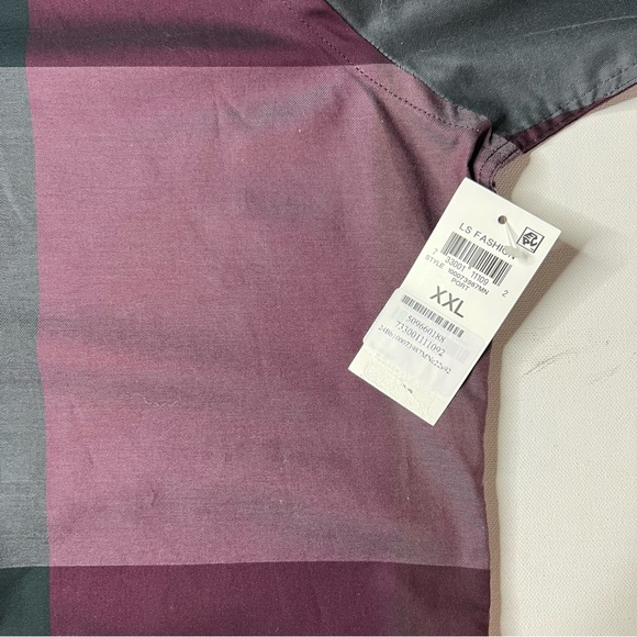 NWT Alfani Long Sleeve Plaid Burgundy Button Up Dress Shirt 2XL XXL - Picture 4 of 8